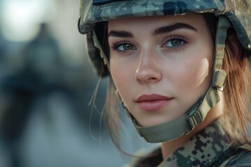 A young woman wearing a military uniform, suitable for use as a portrait or illustration