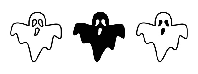 Scary ghost icon. Halloween ghost vector illustration. Evil spirit symbol. Outline horror spook sign. Nightmare pictogram. Creepy anthropomorphic spirit silhouette. Fear concept.