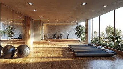 Interior of a modern gym panorama view
