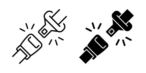 Seat belt icon. Safety seat belt vector illustration. Fasten your seat belt sign. Safety transportation pictogram. Driver protection strip with buckle concept.