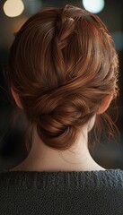 Naklejka premium Elegant red hair in a braided bun hairstyle