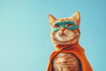 A feline friend dressed as a superhero, ready for adventure