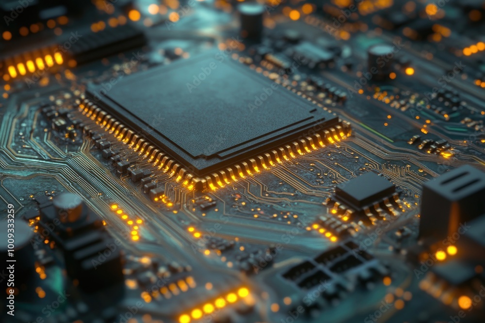 Poster a detailed view of a computer motherboard components