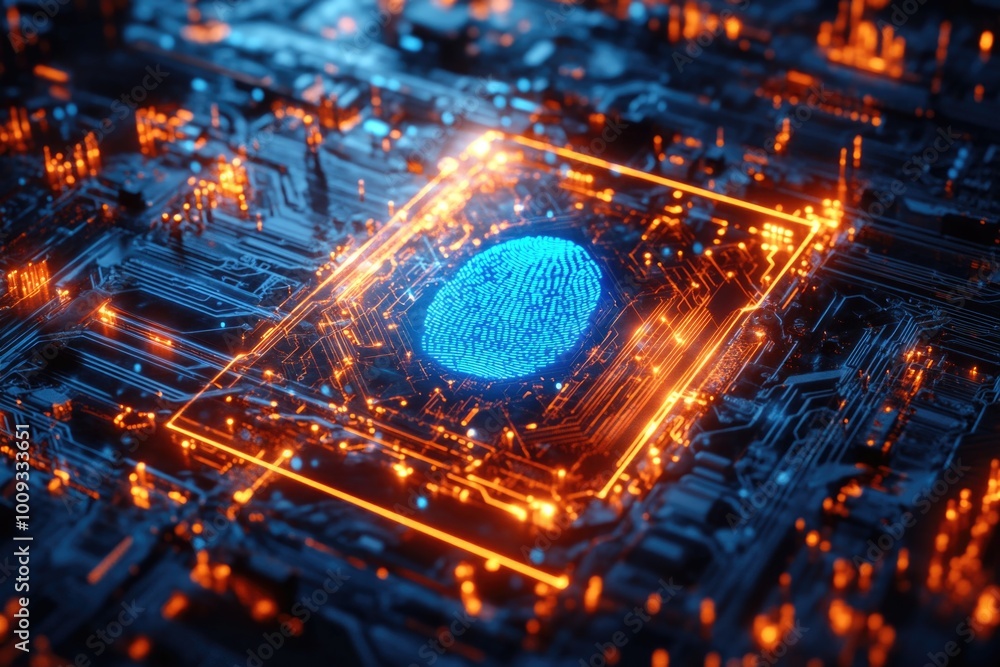 Poster a fingerprint is scanned on the surface of a circuit board