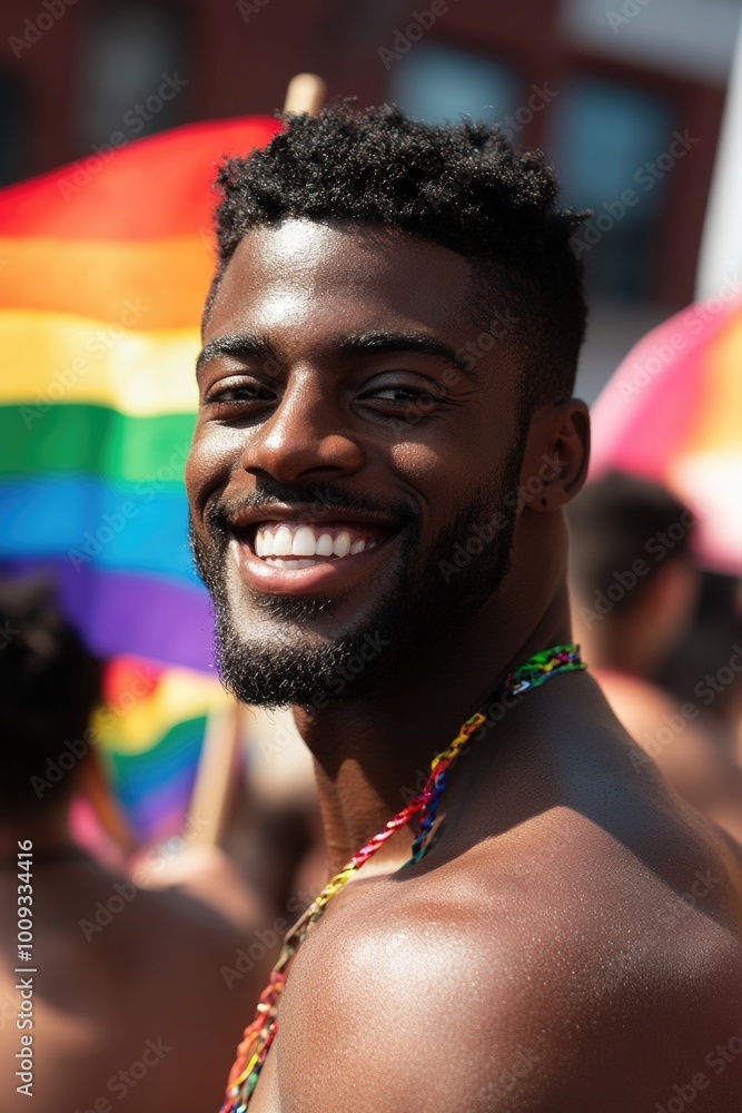 Poster a person with a beard smiling directly at the camera