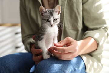 Man with cute kitten at home, closeup © New Africa