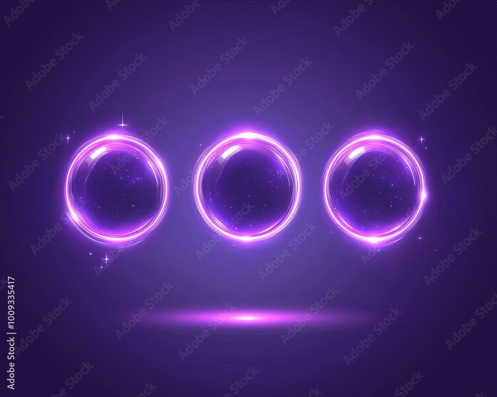Poster dynamic floating spheres with glowing neon halos in a futuristic abstract composition