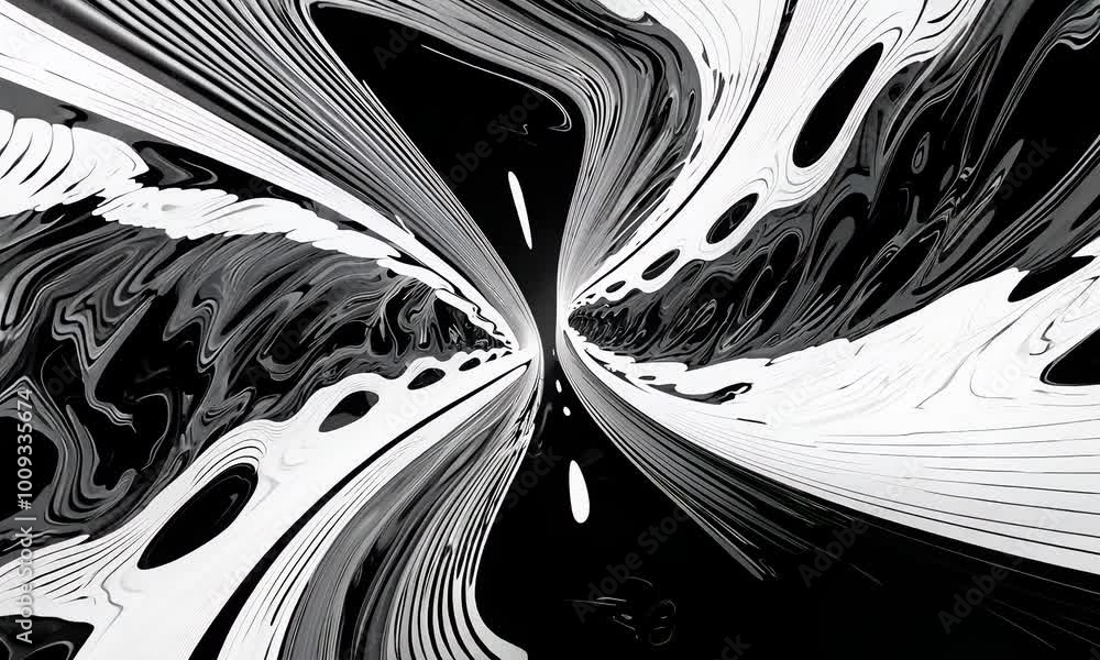 Aufkleber abstract black and white digital art with a swirling textured pattern and a tunnel like shape