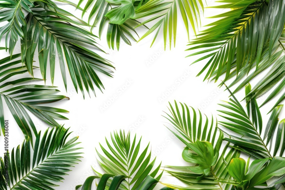 Sticker Palm leaves frame vegetation rainforest arecaceae.