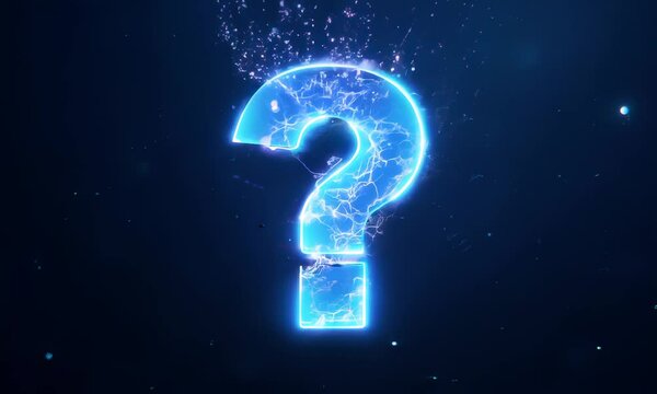 Blue question mark symbolizes search for answers in darkness.