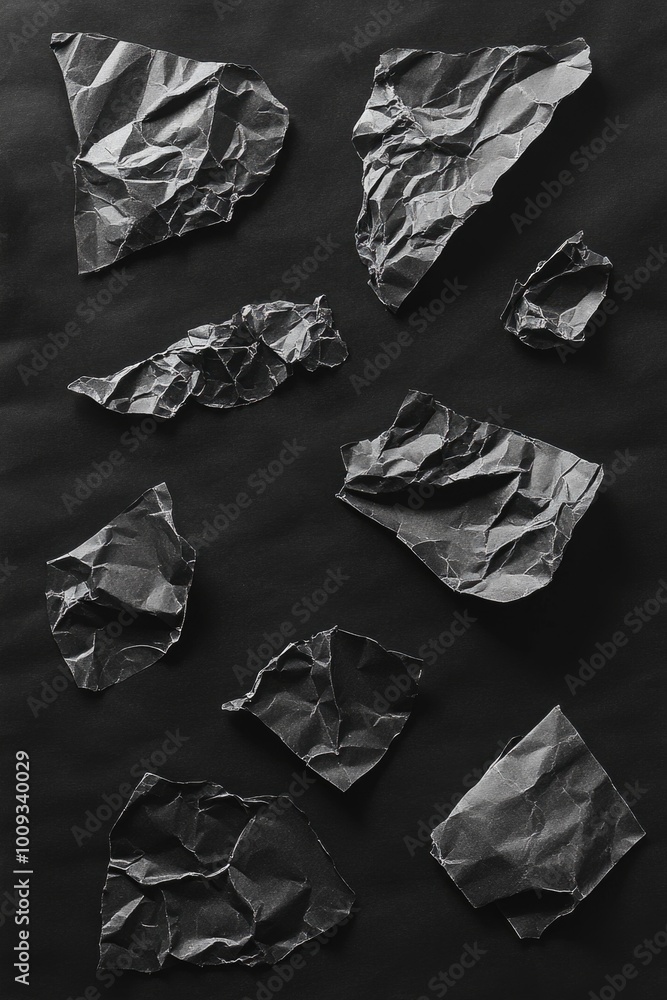 Poster a close-up shot of crumbled papers with torn edges