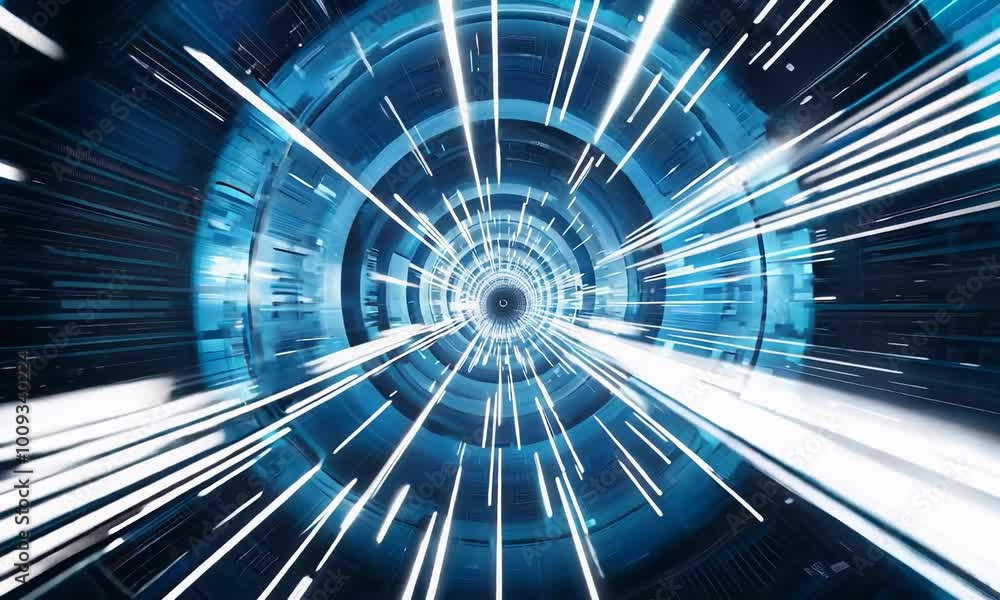 Aufkleber futuristic tunnel with glowing white lines and circular pattern.