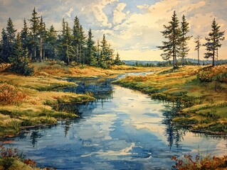 Fototapeta premium Small pools of water dotting the landscape 