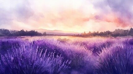 Enchanting Lavender Sunset over a Serene Landscape