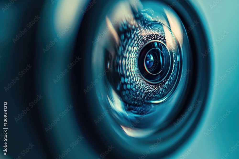 Poster a close-up view of a camera lens, great for photography and tech-related themes
