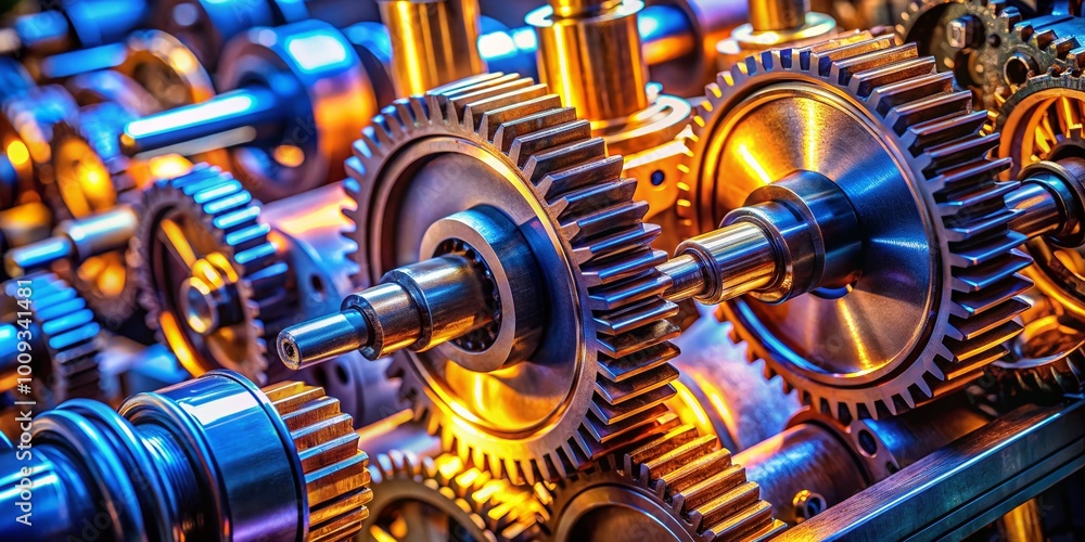 Aufkleber intricate mechanical components and gears in an industrial setting showcasing engineering precision