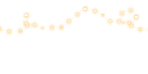 Festive Christmas light gold garlands. Set of golden Christmas glowing garlands. Decor element for postcards, invitations, backgrounds, business cards. Winter new collection 2024. PNG.