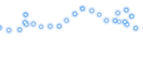 Festive Christmas light blue garlands. Set of blue Christmas glowing garlands. Decor element for postcards, invitations, backgrounds, business cards. Winter new collection 2024. PNG.