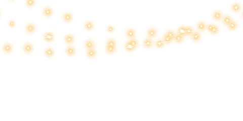 Festive Christmas light gold garlands. Set of golden Christmas glowing garlands. Decor element for postcards, invitations, backgrounds, business cards. Winter new collection 2024. PNG.