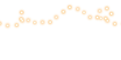 Festive Christmas light gold garlands. Set of golden Christmas glowing garlands. Decor element for postcards, invitations, backgrounds, business cards. Winter new collection 2024. PNG.