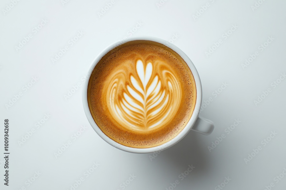 Poster a cup of coffee with a unique leaf pattern design