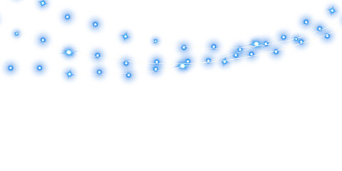 Festive Christmas light blue garlands. Set of blue Christmas glowing garlands. Decor element for postcards, invitations, backgrounds, business cards. Winter new collection 2024. PNG.