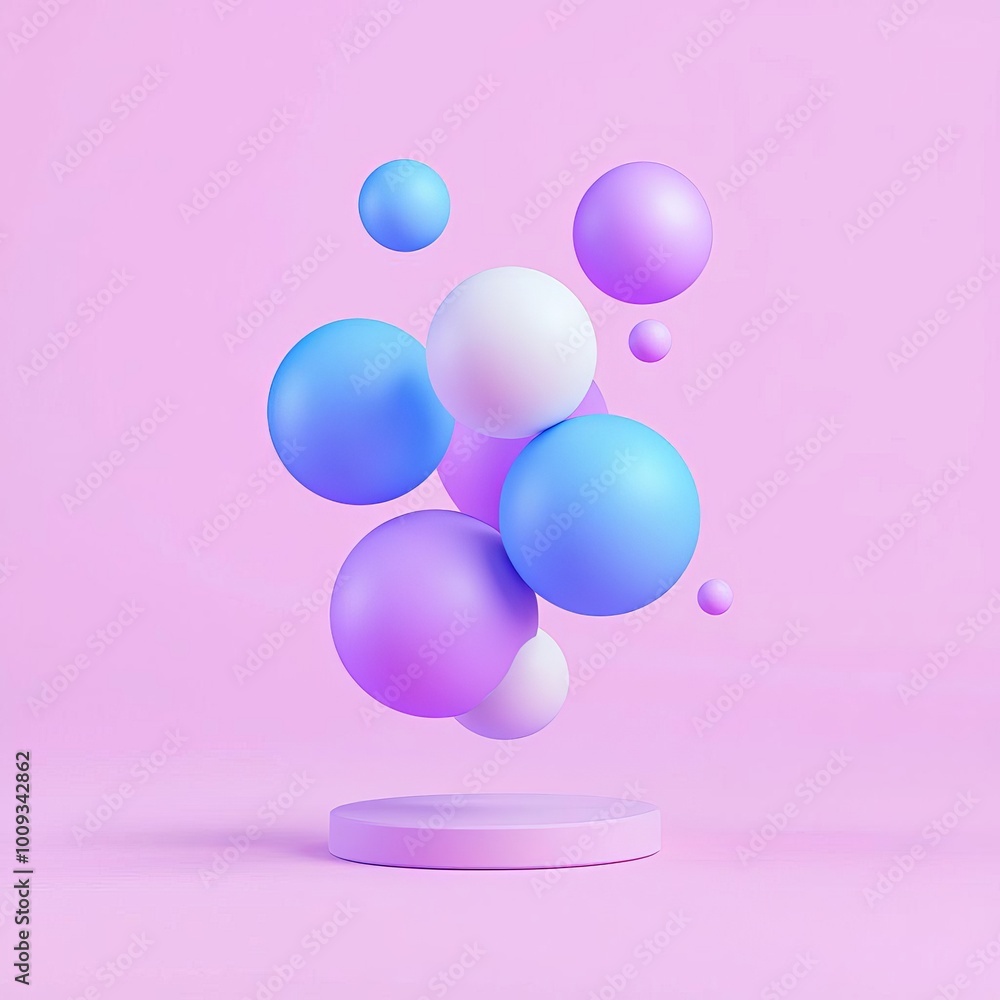 Poster ethereal floating gradient spheres in a minimalist monochromatic abstract space
