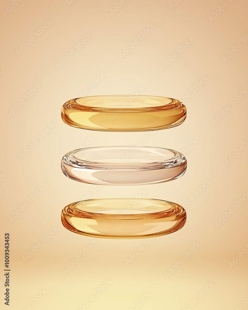 Poster ethereal floating rings with subtle reflections on a minimalistic background