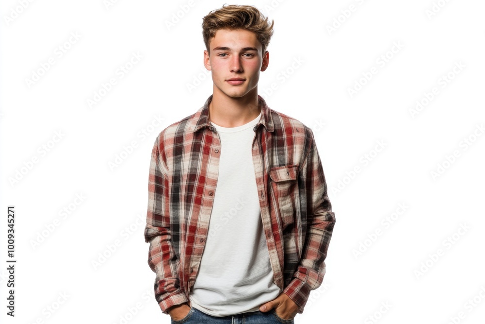 Sticker A young man posing for a photo, wearing a plaid shirt