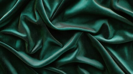 Obraz premium Beautiful green velour fabric with folds background. Green emerald velvet fabric background.
