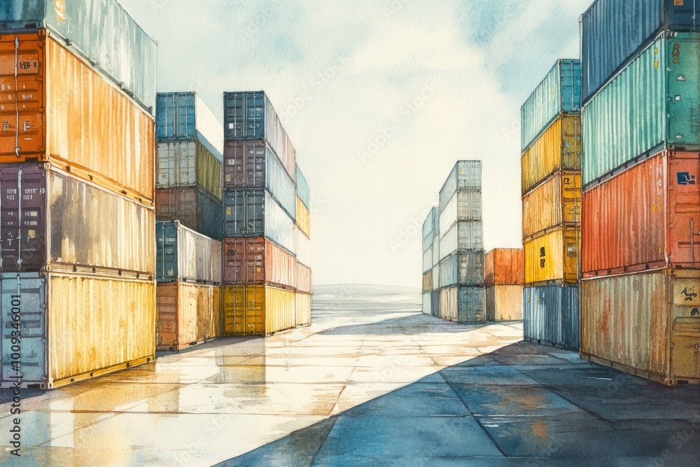 Poster A row of shipping containers against a plain background