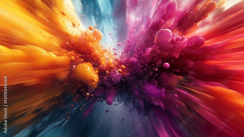 Poster vivid explosion of colors with vibrant splashes and dynamic motion creating an artistic display