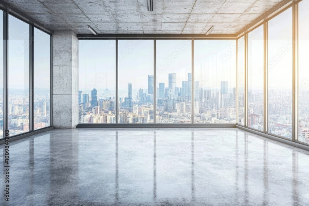 Poster a empty room with a view of the city skyline