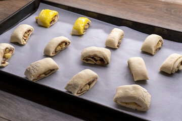 Banana Nutella Puff Pastry swirls. Dessert. food concept