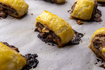 Banana Nutella Puff Pastry swirls. Dessert. food concept