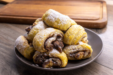 Banana Nutella Puff Pastry swirls. Dessert. food concept