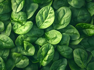 Obraz premium Organic spinach leaves, captured to showcase their rich green color and freshness.