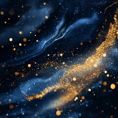 Obraz premium Abstract Festive Background with Golden and Blue Bokeh Lights Creating a Magical and Dreamy Atmosphere for Celebrations and Special Occasions.