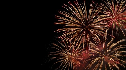 Obraz premium Abstract background new year, cheering crowd and gold fireworks and celebrating holiday, copy space, generative ai