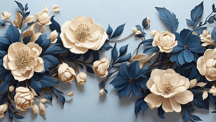 Elegant Hanging Blue Floral Illustration