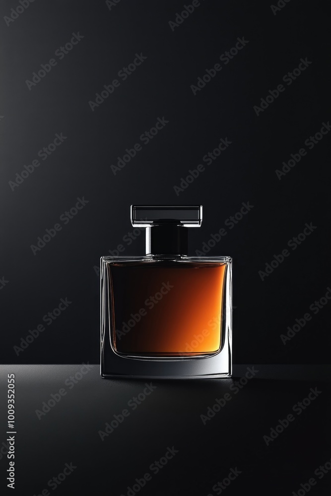 Poster A bottle of perfume placed on a table with a simple background