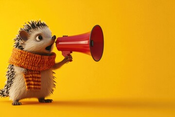 A unique hedge decorated with a scarf and megaphone, ideal for use in environmental or social awareness campaigns