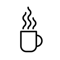 Hot drink in a cup with steam. Tea or coffee in a mug icon. Outline black vector illustration.