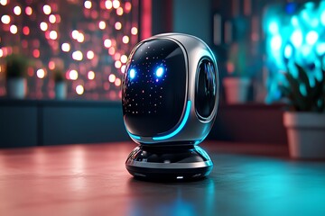 A futuristic robot saying goodbye to its human creator, with advanced technology and emotions blending in a high-tech laboratory filled with holographic lights