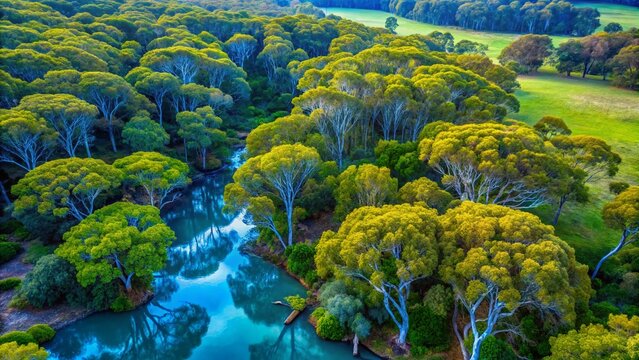 Lush bluegums in a serene landscape showcasing nature's beauty and vibrant green foliage