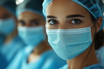 Concentrated surgeon performing surgery with her team, Generative AI