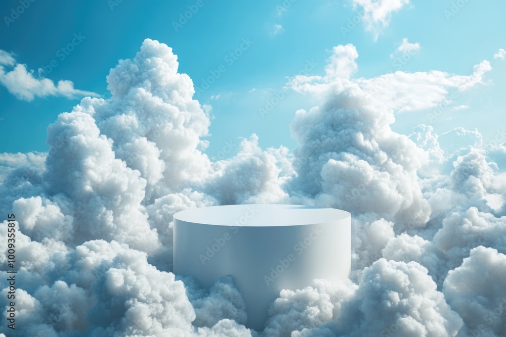 Poster a white pedestal stands out against a vast cloudy sky, perfect for use in backgrounds or abstract co
