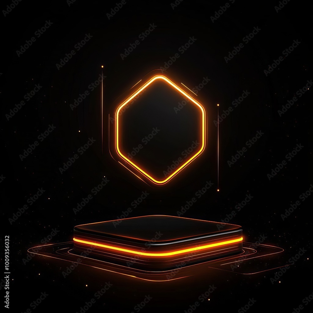 Poster futuristic logo in digital space with glowing lines and hightech motion graphics design