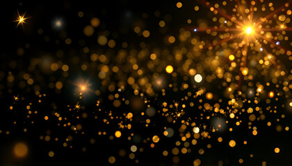 Fototapeta premium A mesmerizing scene of floating gold and silver glitter particles against a deep dark background