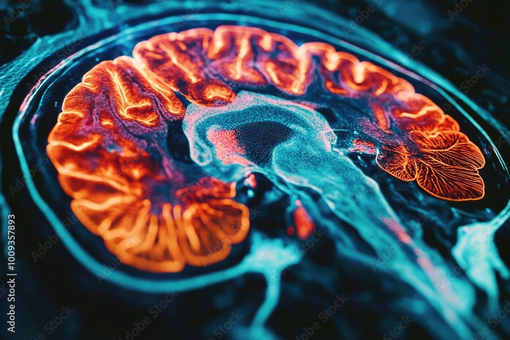 Poster Detailed image of a human brain scan showing neural connections and activity